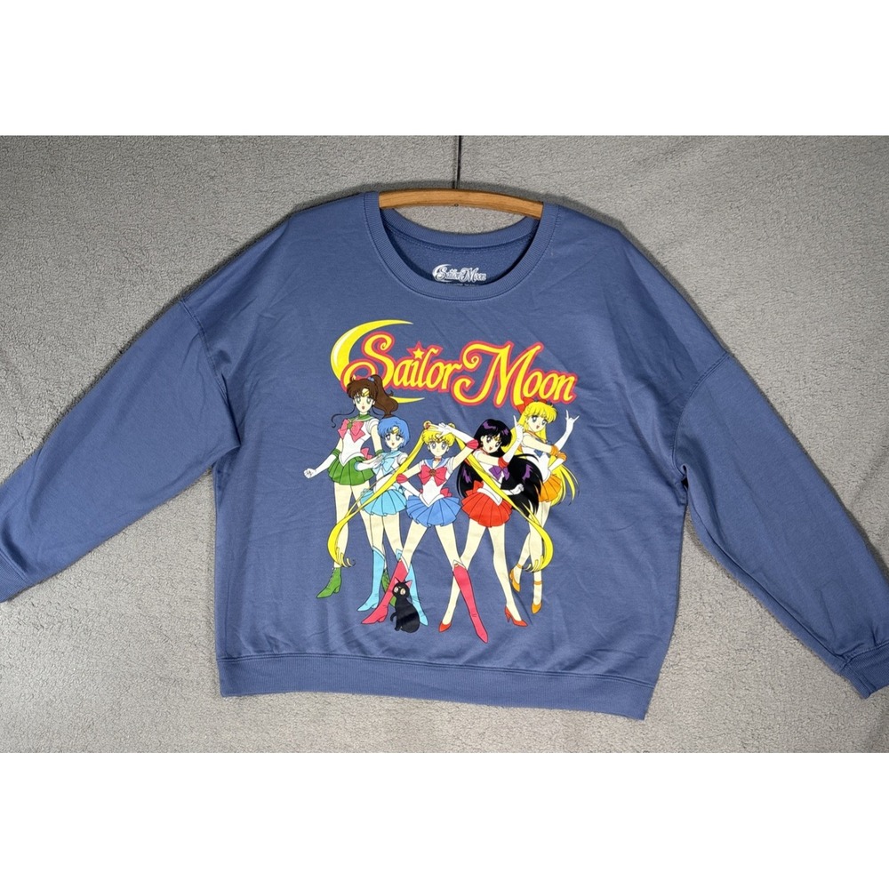 Sailor Moon Graphic Sweatshirt Womens XXL Blue Anime Manga Scouts Pullover 2021